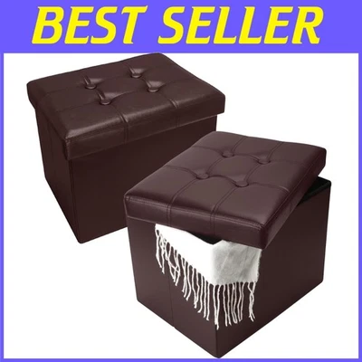 Durable Folding Foot Stool with Thick Padding - Stylish Brown Storage Solution - Image 1 of 4