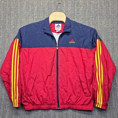 Винтажный 90-х Adidas Colorblock трек куртка мужская XL красный синий ветровка с подкладкой  - Изображение 1 из 4