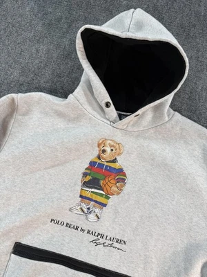 Polo Ralph Lauren Sudadera con Capucha Para Hombres Grande Gris Polo Oso Baloncesto Gráfico Cremallera Foto 1 de 4