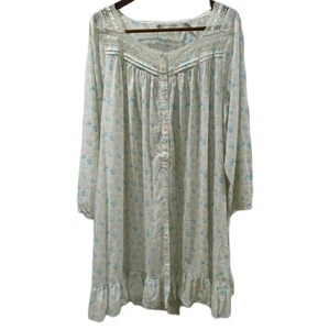 Eileen West Nightgown L Floral cottagecore LS NEW Cotton Feminine Lace Ruffle - Picture 1 of 12