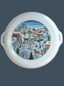 Plato de pastel vintage de porcelana de 12" con asas Villeroy & Boch Laplau escena de invierno - Imagen 1 de 7