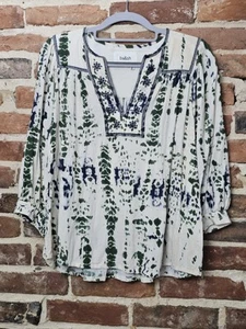 BA&SH Blouse Womens Size XS Idris Tie Dye Embroidered Ecru Hippie Peasant Top - Picture 1 of 10
