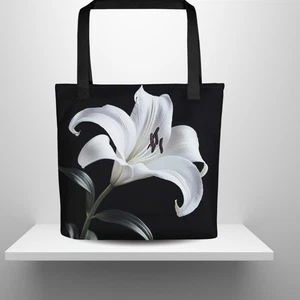 White Lily Tote Bag Gothic Victorian Floral Dark Academia Mourning Cemetery Art - Picture 1 of 7