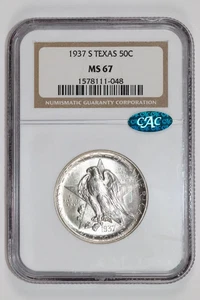 1937-S TEXAS COMMEMORATIVE HALF DOLLAR NGC MS67 CAC VERY PQ! - Picture 1 of 2