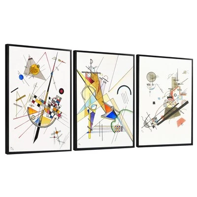 Combo de pintura en lienzo enmarcado 3 piezas por Wassily Kandinsky arte de pared 20"x28" cada uno Foto 1 de 4