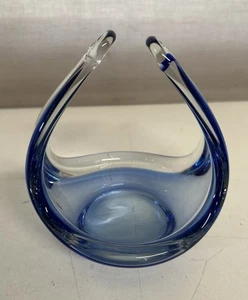 Murano Style Art Glass Blue & Clear Stretched Glass Basket Excellent Condition - Picture 1 of 11