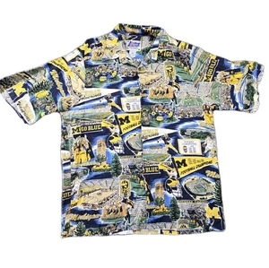 Vintage Michigan Wolverines Shirt Sz M Rayon Spooner Style Korea Go Blue - Picture 1 of 7