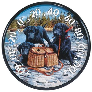 01678 12.5INCH WALL THERMOMETER BLACK LAB PUPS - Picture 1 of 1