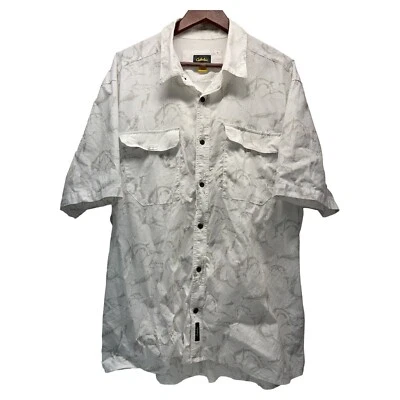 Cabelas Mens 2XL White Fish Pattern Breathable Fishing Camping Hiking Shirt - Image 1 of 4