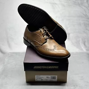 Johnston & Murphy Henrick Wingtip Dress Shoe Tan Full Grain Leather Men's US 9 - Picture 1 of 13