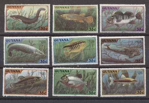 Guyana  1980 FISH Stamps  9 Different Mint Never Hinged Cover