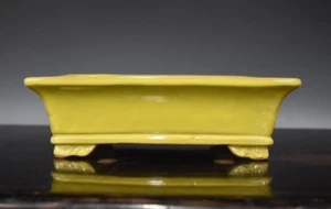 Japanese Bonsai Pot Tokoname EIMEI 8"(20.3cm) Yellow Glazed Rectangle L369 - Picture 1 of 6