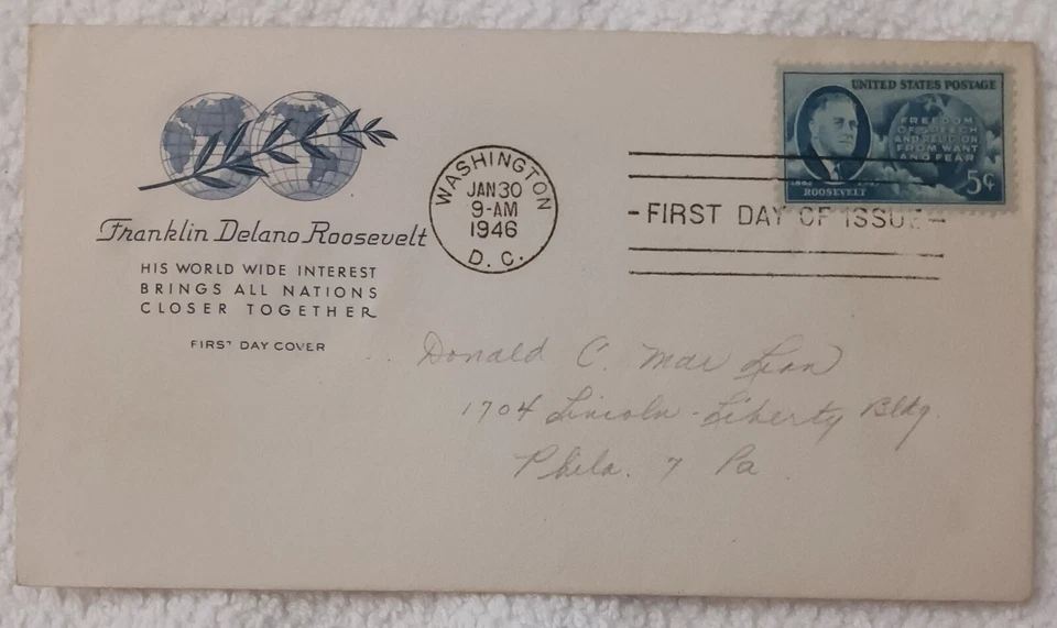 U.S - 1946 - FRANKLIN  DELANO ROOSEVELT  - FDC - #162 - Image 1 of 1