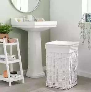 Cesto portabiancheria salice casa-68L struttura vimini bianco organizer panno bagno nuovo - Foto 1 di 9