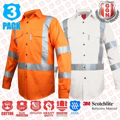3x NSW Rail Hi Vis Work Shirt, X Back, H Front Reflective Tape, Safety Cotton - image 1 of 4
