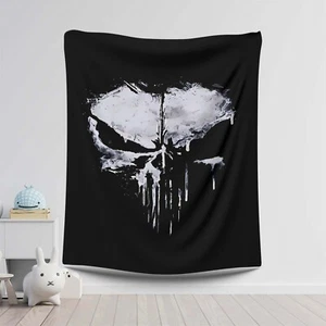 Totenkopf Wandteppich, Gothic Wandbild, dunkle ästhetische Deko, Grunge Zimmer Akzent, kantig - Bild 1 von 10