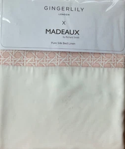 Gingerlily London~100% Mulberry SILK RATTAN~PINK~KING~Flat Sheet~MADEAUX~NWT~ - Picture 1 of 8
