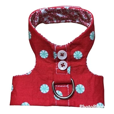 Chaleco arnés para perro hecho a mano bastón de caramelo de Navidad rojo aguamarina XXXS 2585 Foto 1 de 2