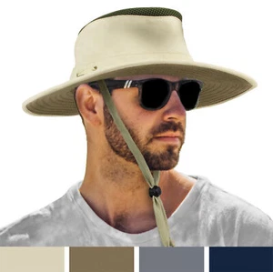 Men Wide Brim Sun Hat UV Protection Bucket Cap for Hiking Camping Fishing Safari - Picture 1 of 29