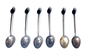 Art Deco Marson & Jones Birmingham Onyx Handle Demitasse Spoons Set of 6 - Picture 1 of 5