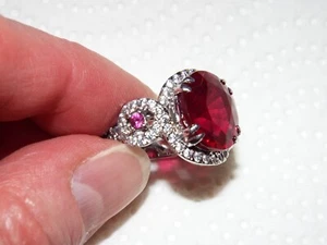 Sterlingsilber echter roter rosa Rubin & weißer Saphir Edelstein Ring Größe 5,25 - Bild 1 von 16
