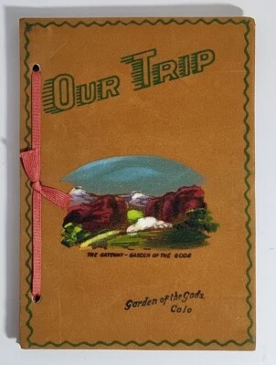 Vtg Our Trip Garden of the Gods, Colo. Painted Leather Document Photo Book Album - Imagem 1 de 4