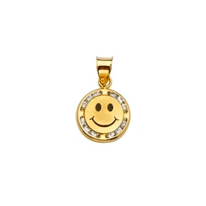 14K Yellow Gold Cubic Zirconia Smile Pendant - Picture 1 of 4