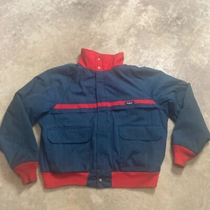 Woolrich Jacket Mens XL Bomber 80s 90s Full Zip Red Stripe Blue High Neck Vtg - Picture 1 of 10