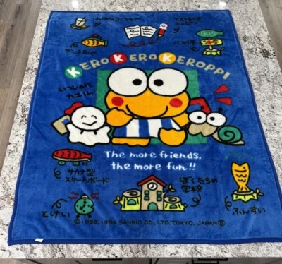 Manta Minky Arcrílico de Felpa Keroppi Azul Real De Colección Rara (62x77"") 1994 Foto 1 de 4