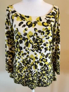 St John Yellow Black Leopard Tunic 3/4 Raglan Sleeve Stretch Mob Wife Luxury M - Picture 1 of 6