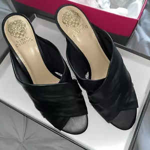 Vince Camuto Womens Clarstie Black Leather Mules Shoes 11 Medium (B,M) BHFO 7050 - Picture 1 of 14