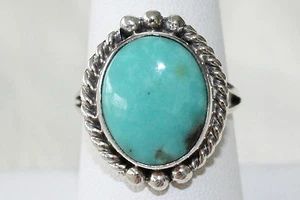 Native American Navajo Sterling Silver Crow Springs Turquoise Ring Size 8.25 - Picture 1 of 5