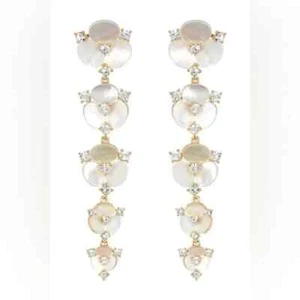 Kate Spade Disco Pansy Dangling Statement Earrings mother of pearl Linear Long - Picture 1 of 9