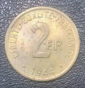 1944 France 2 Francs World Coin Higher Grade! AU/UNC - Picture 1 of 2