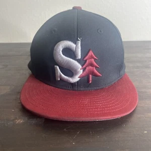 Stanford Cardinals Champ Pro Fitted Cap Hat Mens S-M Black Hat Red Brim - Picture 1 of 12