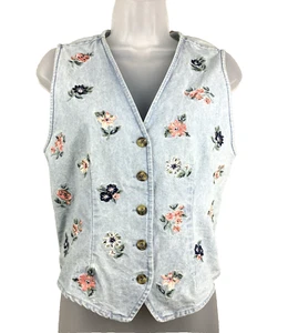VTG 90’s Talbot’s Embroidered Light Wash Denim Vest Petite Small CottageCore - Picture 1 of 8
