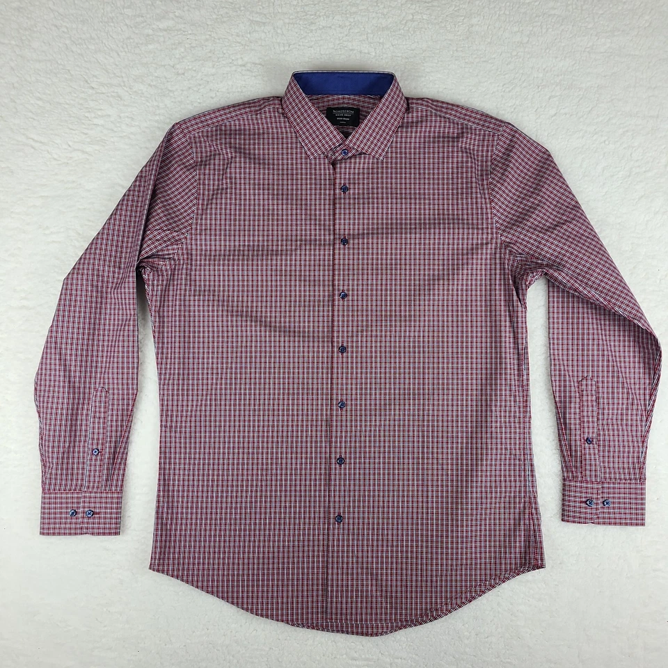 Camisa Nordstrom Para Hombres 17 Rojo Azul Cuadros Sin Hierro Ajuste Vestido Abotonado Foto 1 de 4