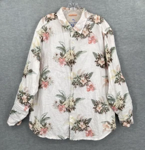 Camisa Tommy Bahama Hombre Extra Grande Beige Floral Relax Botón 100% Lino - Imagen 1 de 14