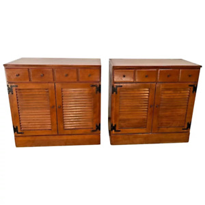 Pair of Ethan Allen By Baumritter Nightstands Bedside Double Door Cabinets Shelf