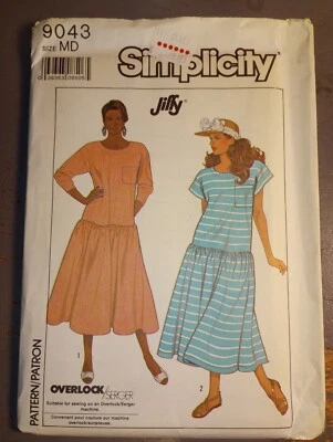 Vintage 80's Simplicity 9043sewing Pattern Drop Waist Dress Serger Knits FF - Image 1 of 2