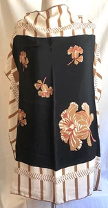 Vintage Herwitt Damen Schal Creme Hellbraun & Schwarz Seide mit Hawaii Blumen 34” - Bild 1 von 6