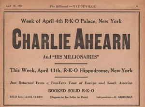 1931 Vintage Charlie Ahearn RKO Hippodrom NYC Buchungsagent zeigt Druckanzeige - Bild 1 von 1