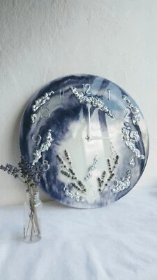 Wall clock epoxy resin  Home Decor hand made  lavender original epoxy resin - Image 1 of 4