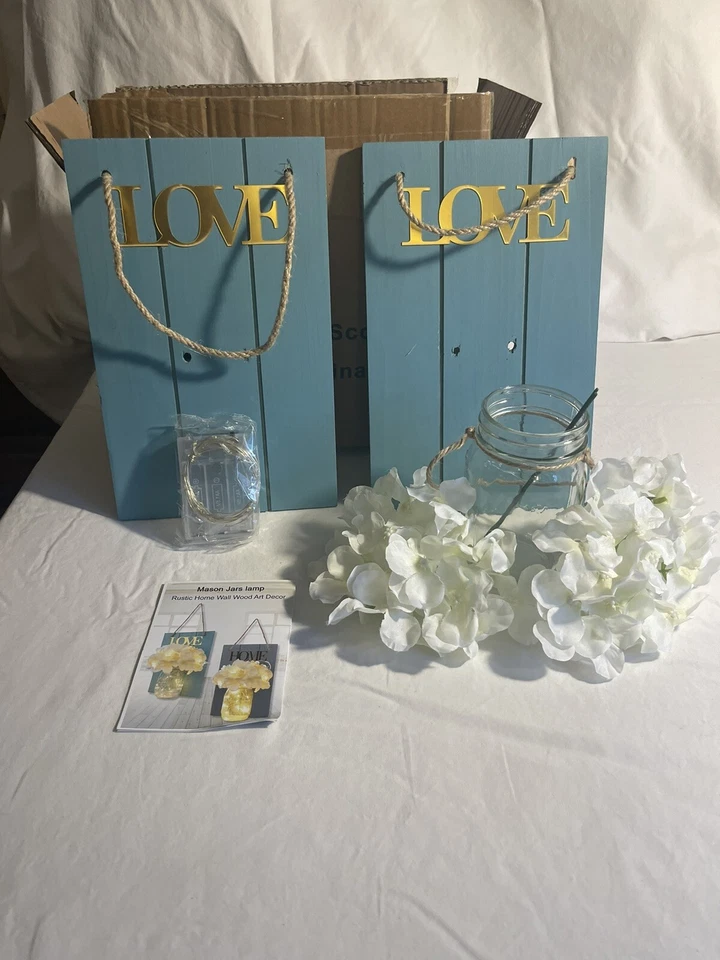 FineUsea Set of 2 Mason Jars Sconce, Rustic Home Decor Wall Wood Art Sconces - Image 1 of 4