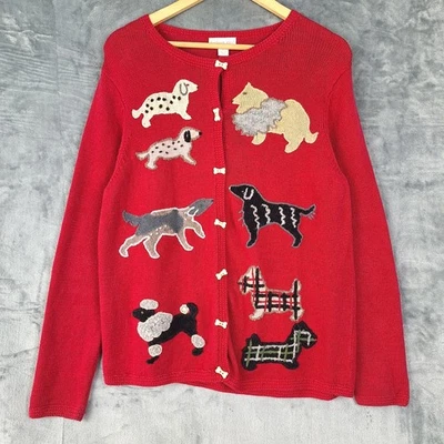 复古北岛开衫大号刺绣狗贵宾犬 Scottie 毛衣 — 第 1/4 张图片