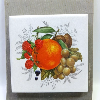 Orange Assorted Fruit Ceramic Tile 4" Vintage 4x4 DECO Daltile trimtile 5061 NEW - Image 1 of 4