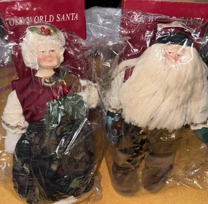 Alte Welt Weihnachtsmann & Mrs. Claus 10" große freistehende Puppen mit antikem Anhänger🔥 - Bild 1 von 9