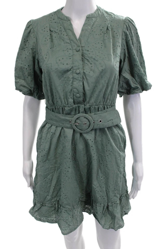 Vestido Camisa Joie Mujer Mini Verde Cuello Alto Manga Corta Algodón Talla 2 Foto 1 de 4