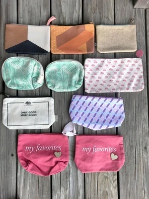 Lot of 10 Cosmetic Glam Makeup Bags Zippered ~ Ipsy, Origins, Clinique, Clairins - Image 1 of 4