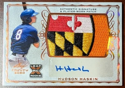 Hudson Haskin 2020 Leaf Trinity RPA LOGO PATCH AUTO ORIOLES RC Rookie Relic - Image 1 of 2